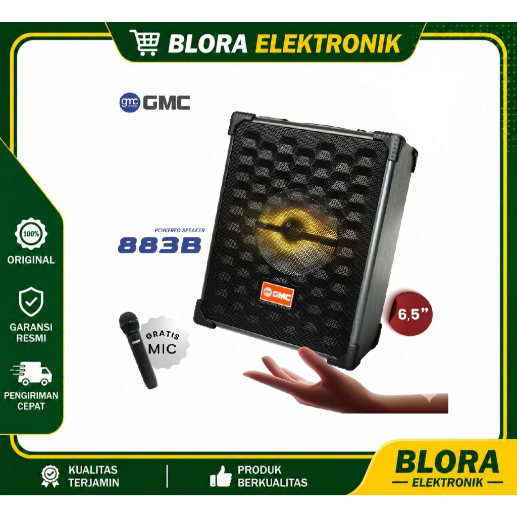 GMC Speaker 883B/883C – Bluetooth Karaoke 6.5 inch– 8 inch Suara Jernih & Bass Mantap, Bonus 1 Mic W