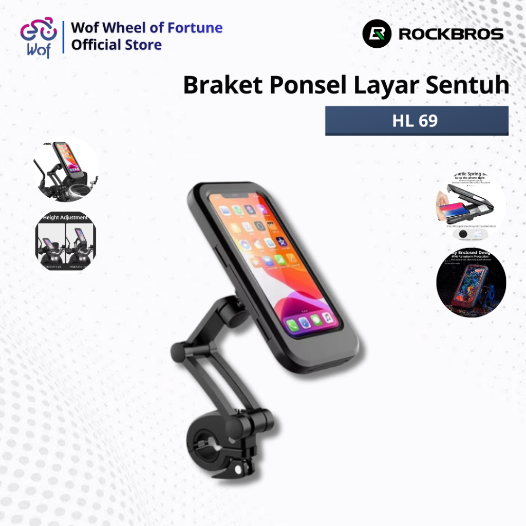ROCKBROS HL 69 M2 Holder Phone Case Handlebar Waterproof Sepeda Motor Bike Bicycle Bracket Pegangan 