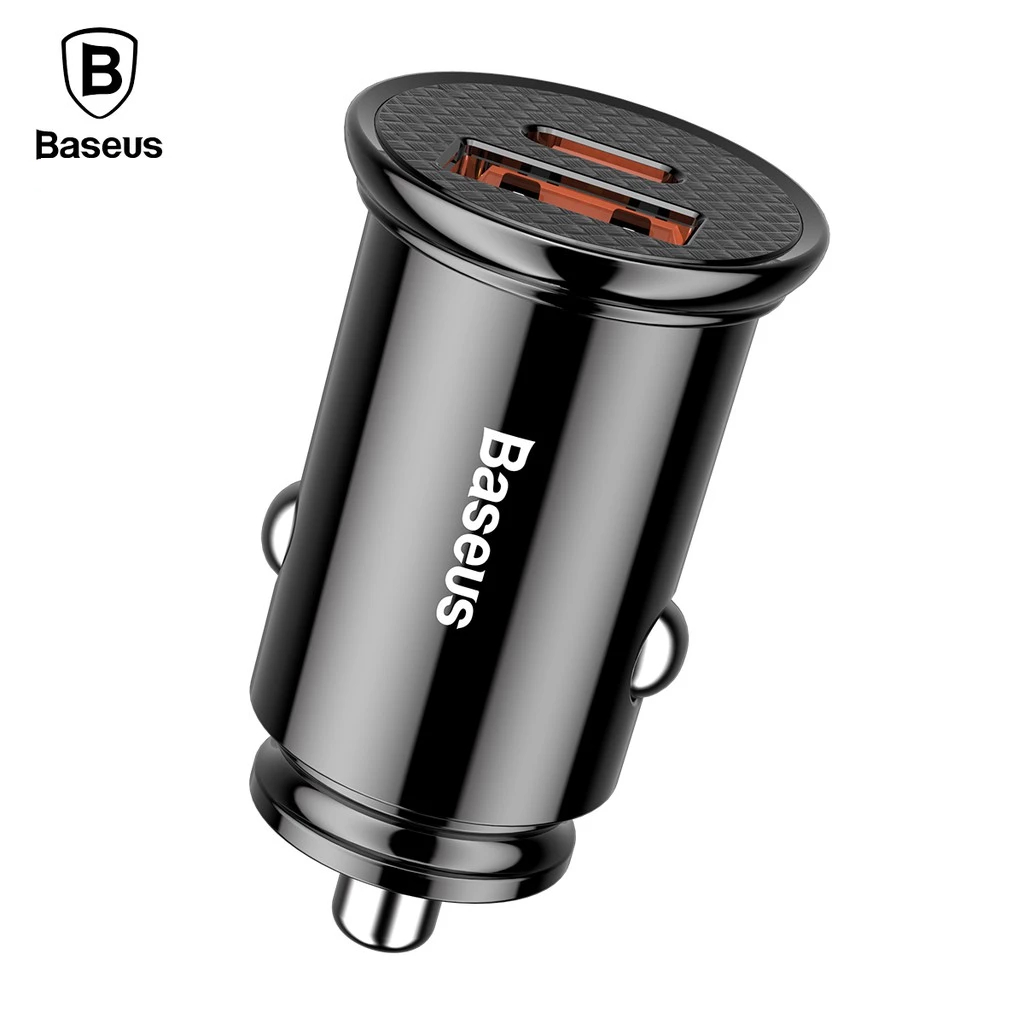 BASEUS Car Charger Circular Plastic 30W HITAM Type C Quick Charge Fast Charging Saver Mobil