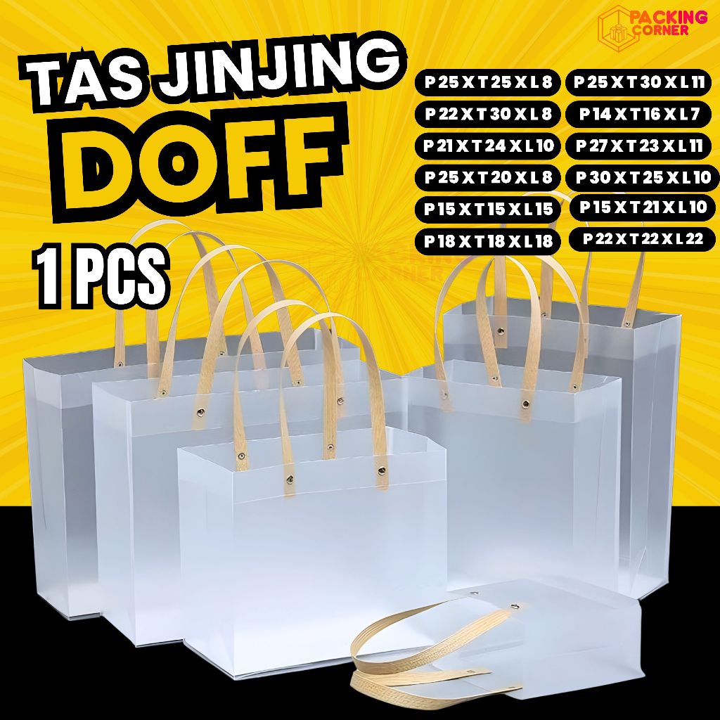 Tas Hampers Mika Doff Transparan PP | Goodie Bag Tenteng Polos Doff
