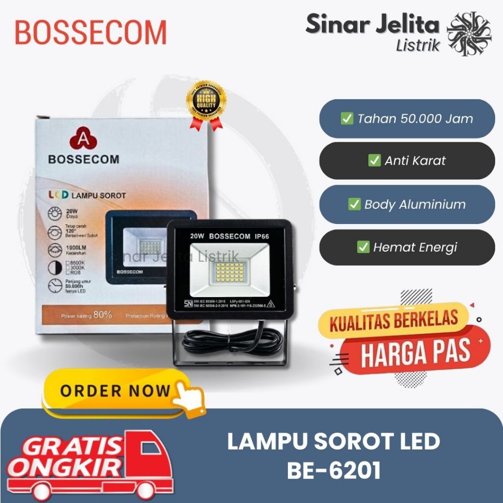 Bossecom Lampu Sorot Led  Indoor & Outdoor 100W 200W | Cahaya Putih & Kuning LED Floodlight Outdoor 