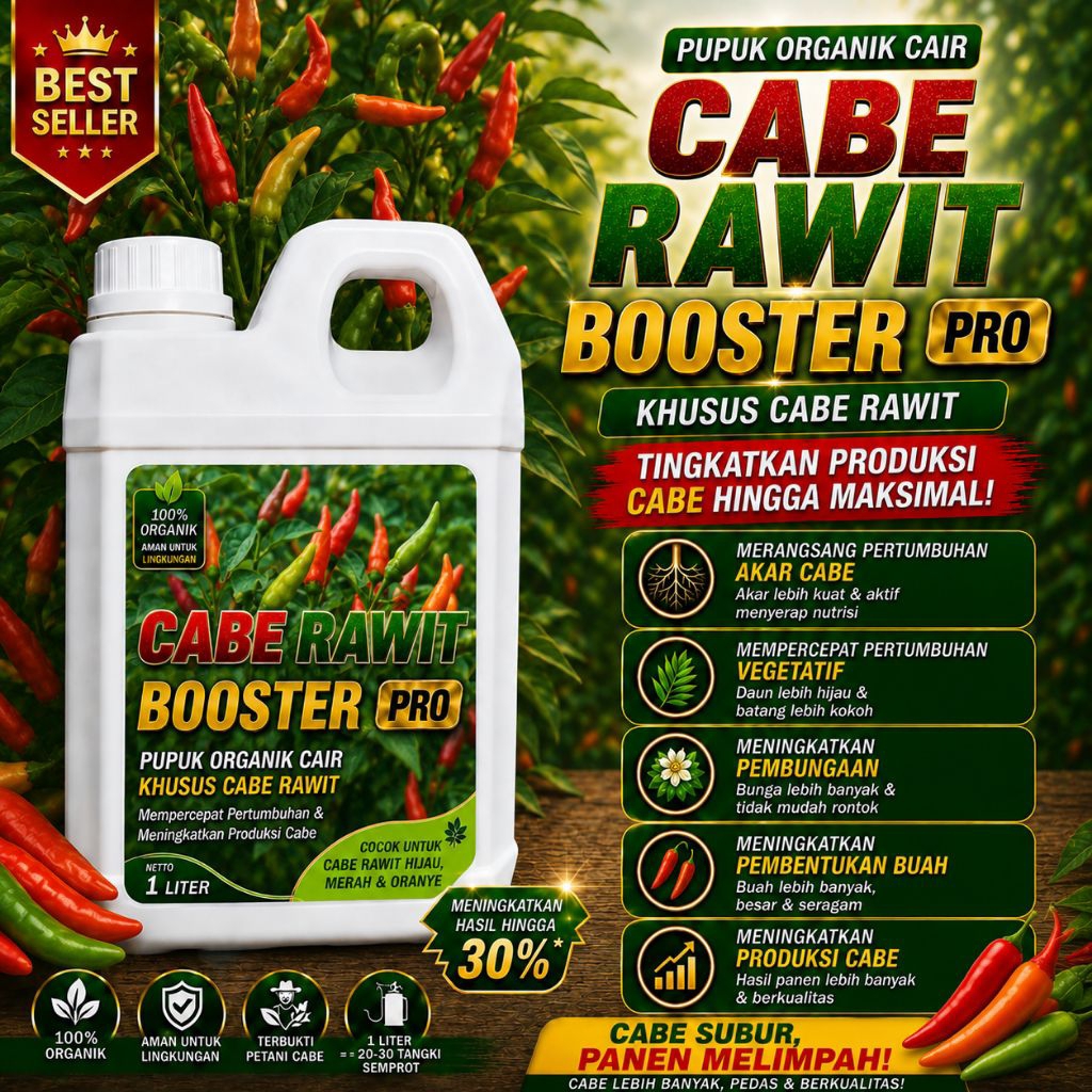 BOOSTER CABE RAWIT 1 Liter - Pupuk Organik Cair dan ZPT Khusus Tanaman Cabe Rawit & Pelebat Buah Cab