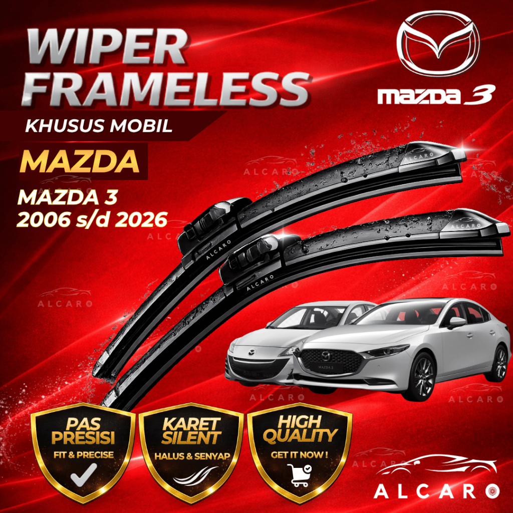 Alcaro Wiper Frameless MAZDA 3 2006 s/d 2026 Original Premium - Sapu Kaca MAZDA 3 - Wiper MAZDA 3 Fr