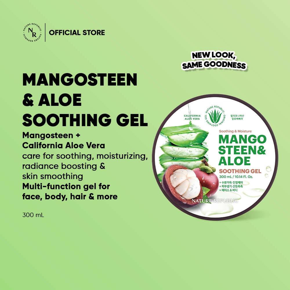 NATURE REPUBLIC Mangosteen & Aloe Vera Soothing & Moisture Gel 300ml | Face & Body Gel Multifungsi d