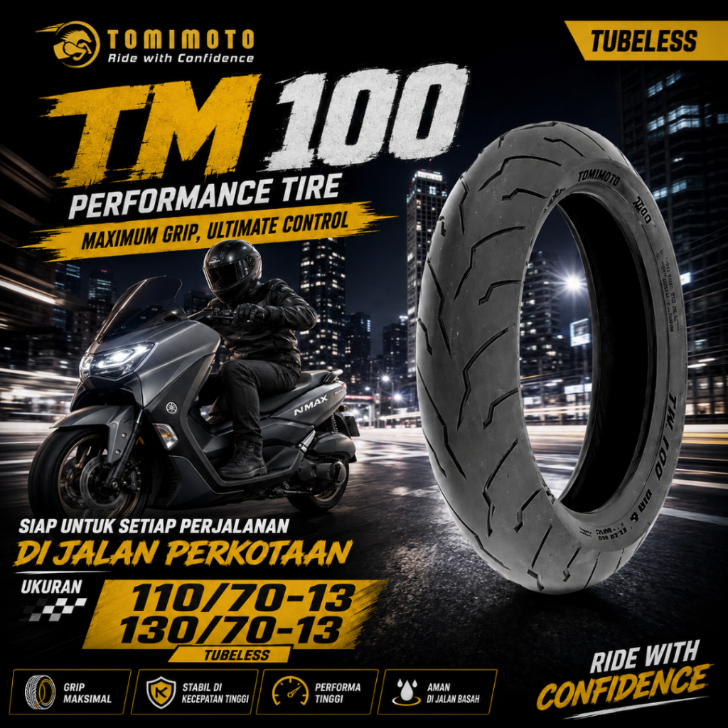 TOMIMOTO TM 100 110/70-13 130/70-13 Ring 13 Ban Tubeless Ring 13 Ban Motor Ring 13 Ban Motor NMAX Ba