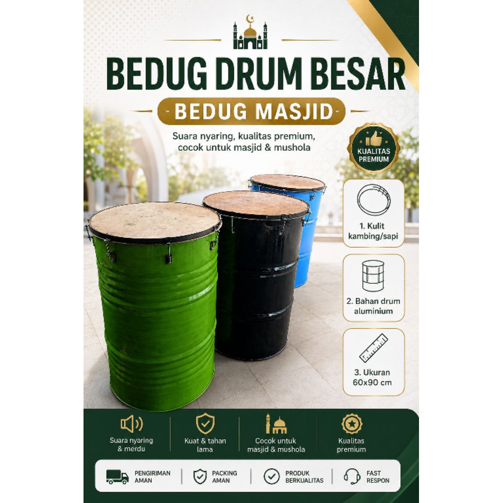 Bedug Besar Bedug Masjid (kulit hanya 1 sisi di bagian atas)