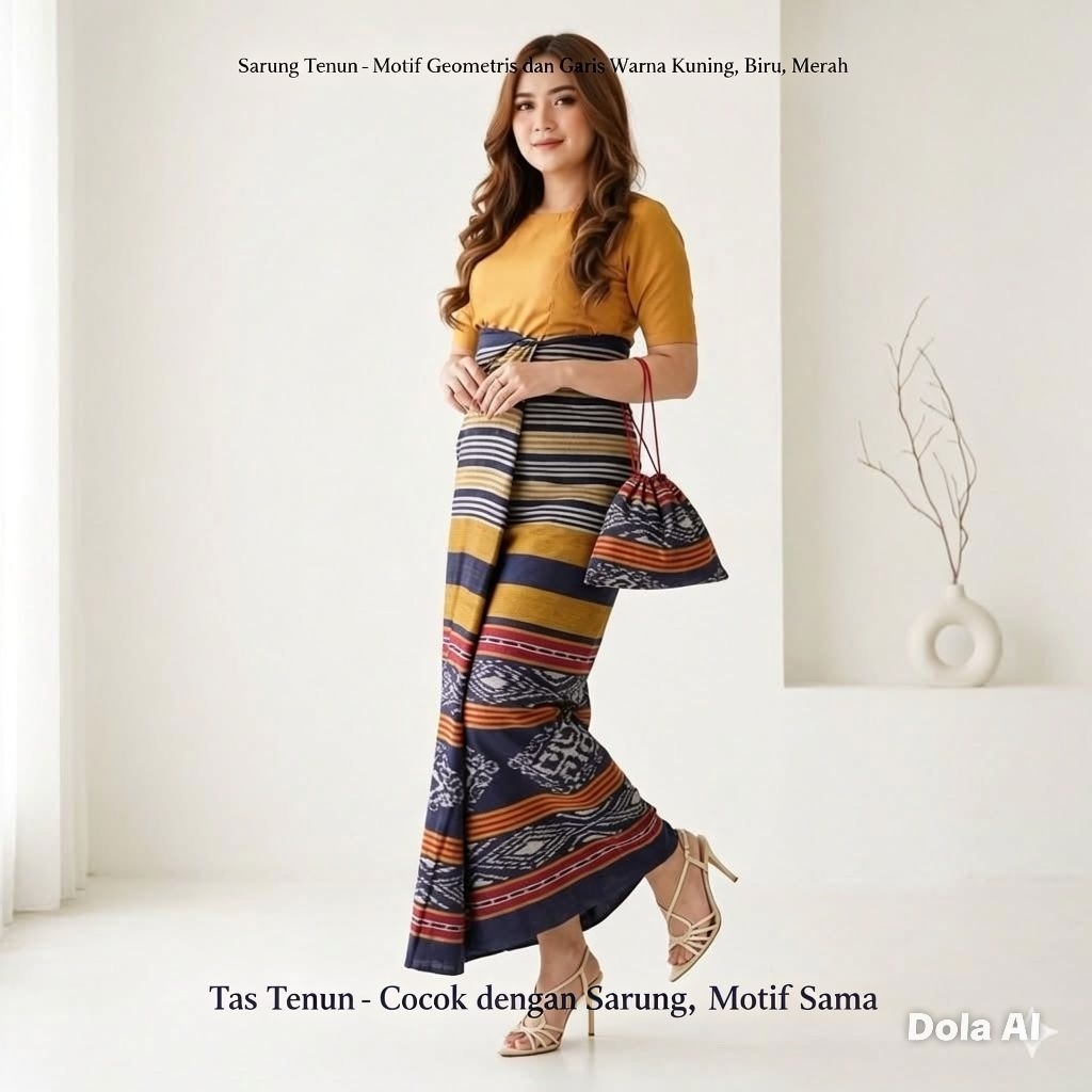 Sarung tenun wanita blanket toraja bonus tas sepu dengan motif senada