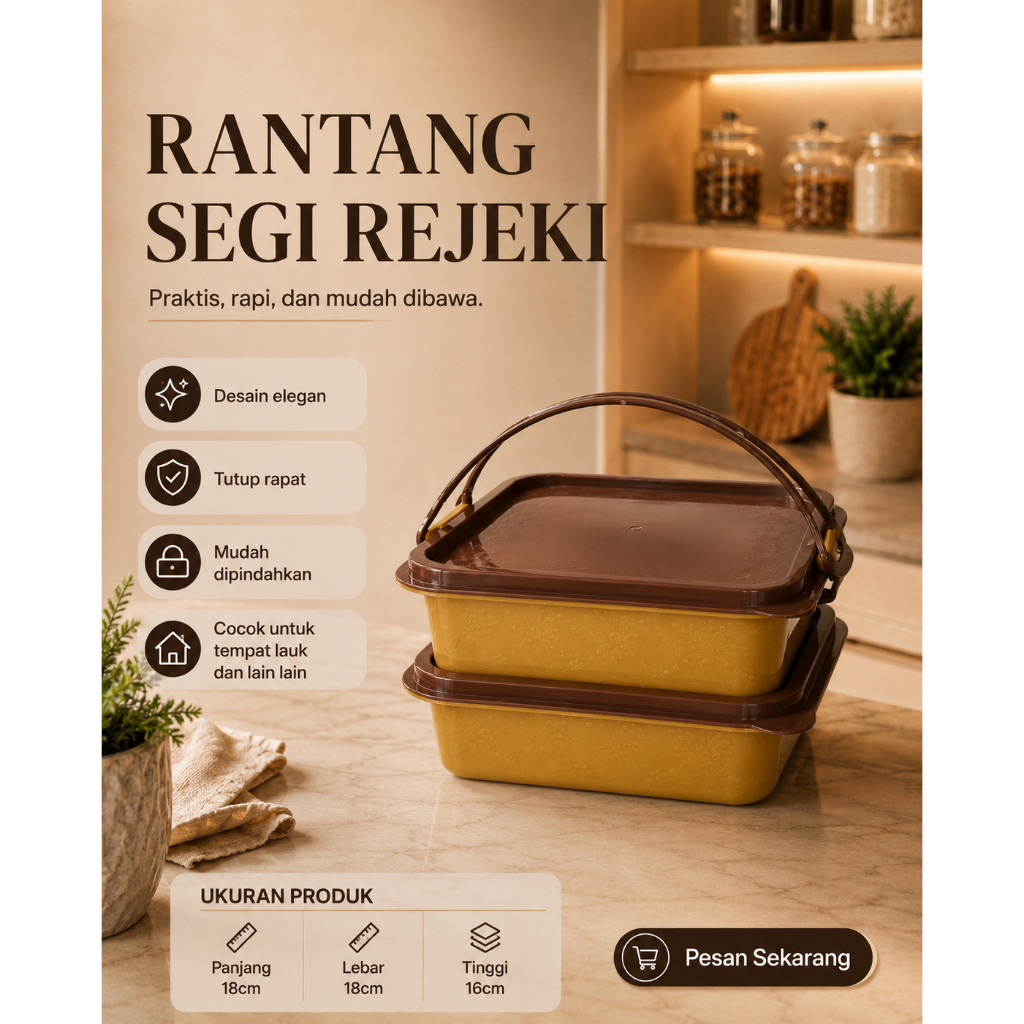 Rantang Susun 2 Kotak Kotak REJEKI  / Rantang Kotak Hajatan / Rantang Murah
