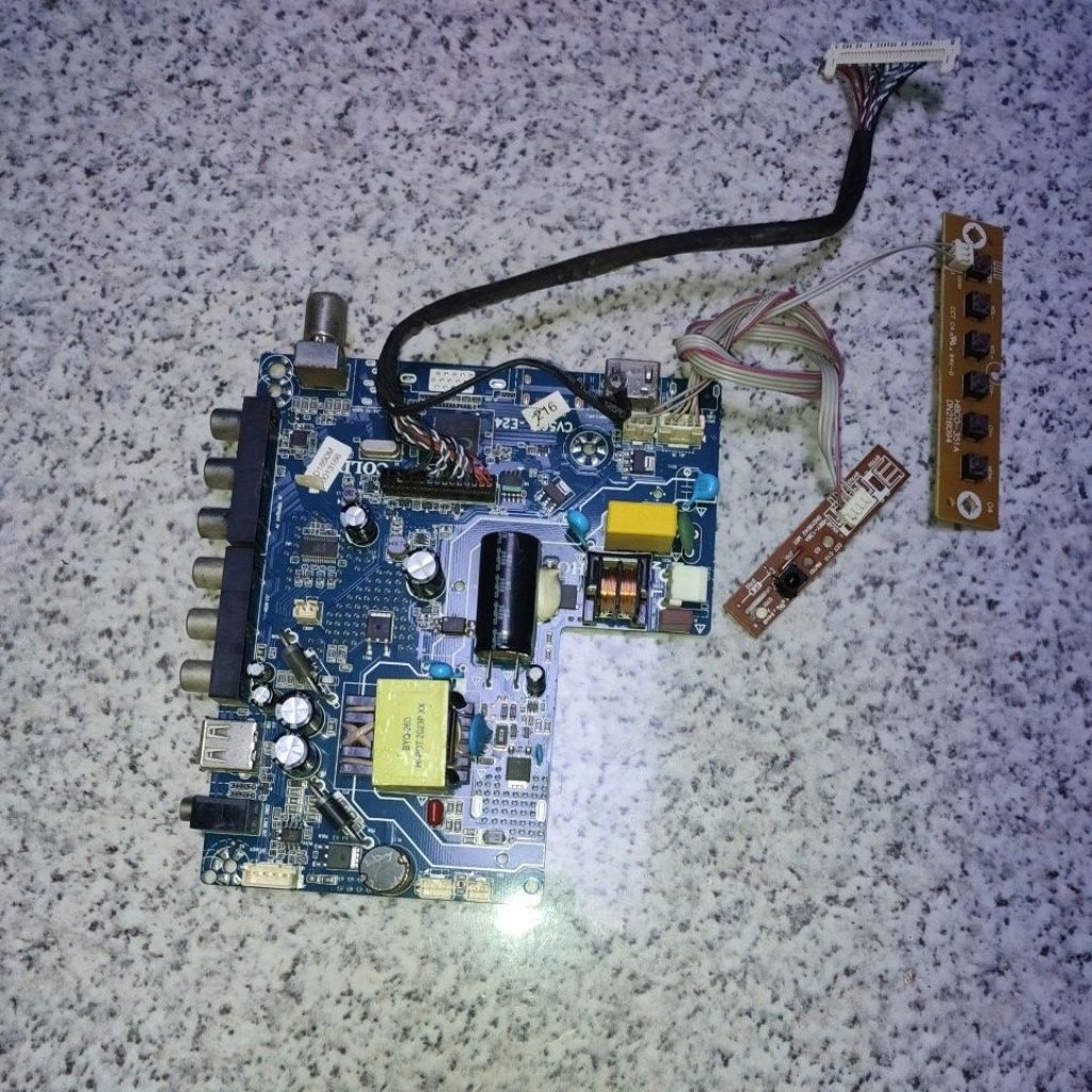 mb + sensor + tombol + LVDS mainboard tv polytron PLD 24D1850 original copotan panel pecah