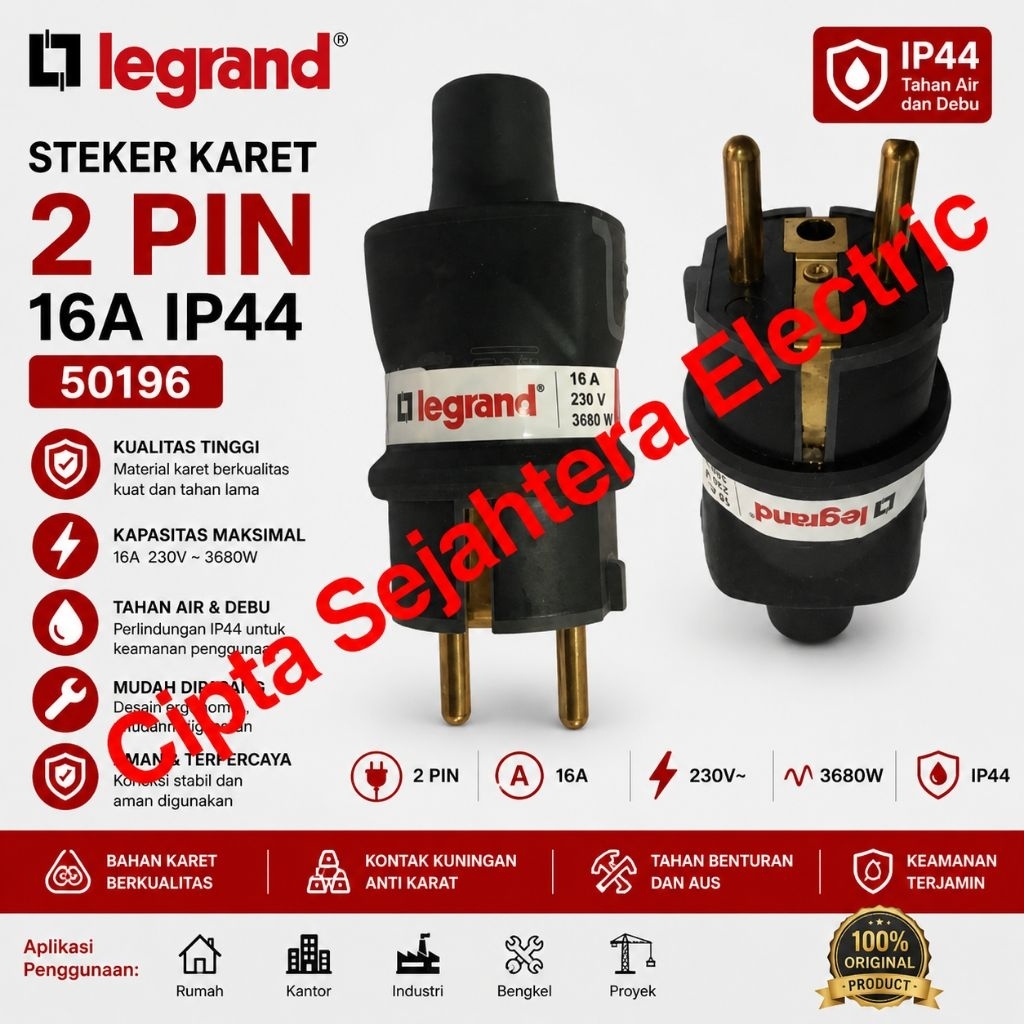 Steker Karet Legrand 2 Pin 16A IP44 50196