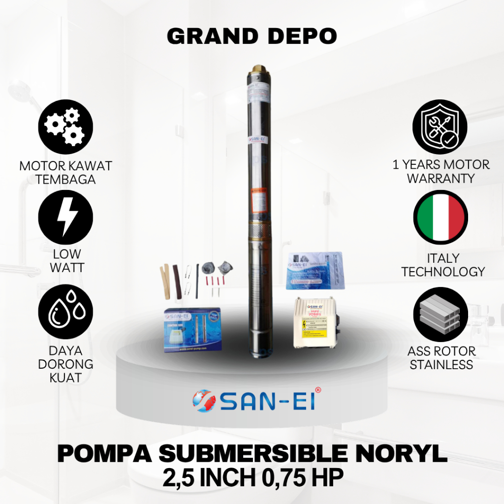 San Ei Pompa Air Satelit 2.5 inch 0.75 HP Noryl / Pompa Submersible San Ei
