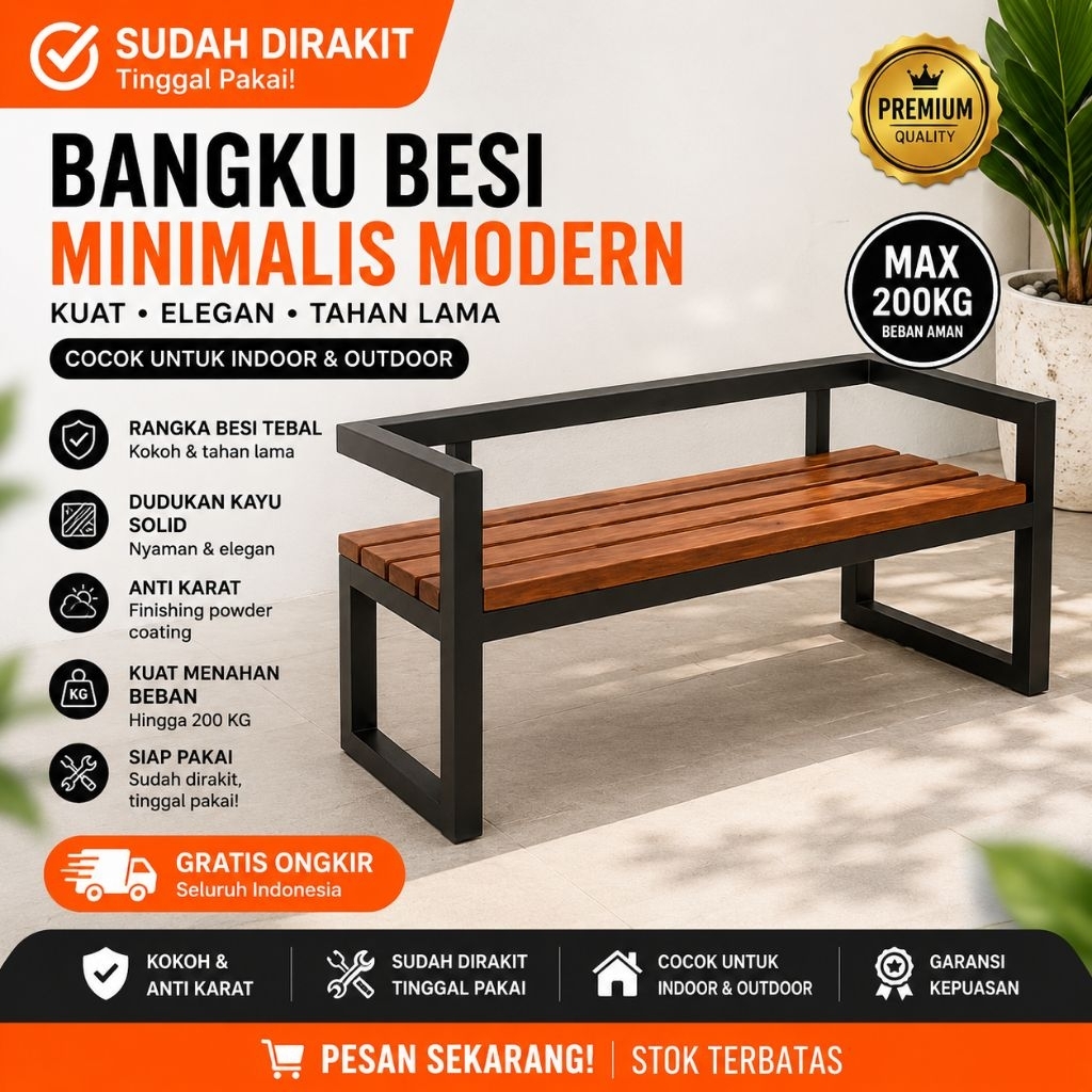 Kursi Taman Teras Halaman Outdoor Kursi Besi hollow Panjang Minimalis Bangku Tunggu kursi panjang ca