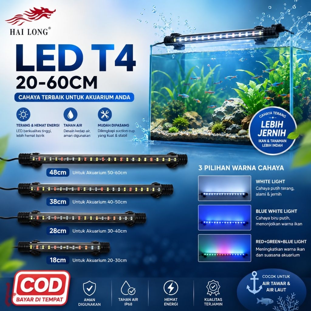 LAMPU LED CELUP AQUARIUM AQUASCAPE T4 KANDILA 20 - 60cm PROMO bergaransi