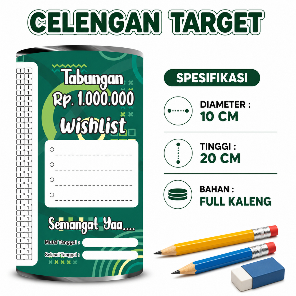 PROMO Celengan Target | Tabungan Target Jumbo NABUNG 1K TARGET 1 Juta T:20cm × D:10cm Cellengan Targ