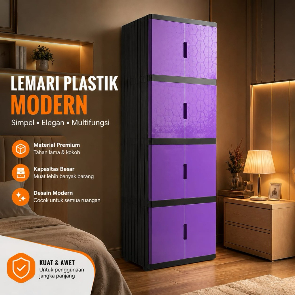 LEMARI PLASTIK 4 SUSUN LEMARI PAKAIAN RAK BAJU RAK SUSUN BAHAN TEBAL KOKOH
