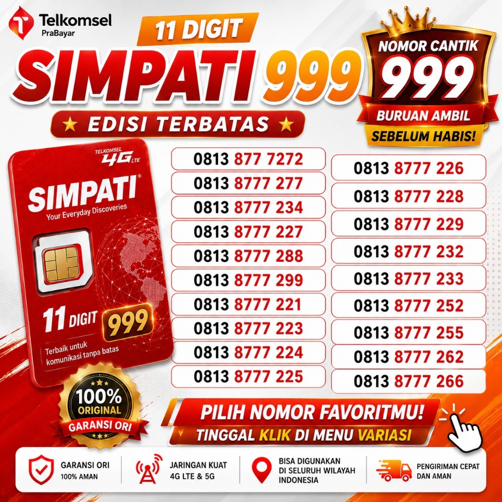 Kartu Perdana Simpati Telkomsel Nomor Cantik 999 | Jaringan 4G 5G