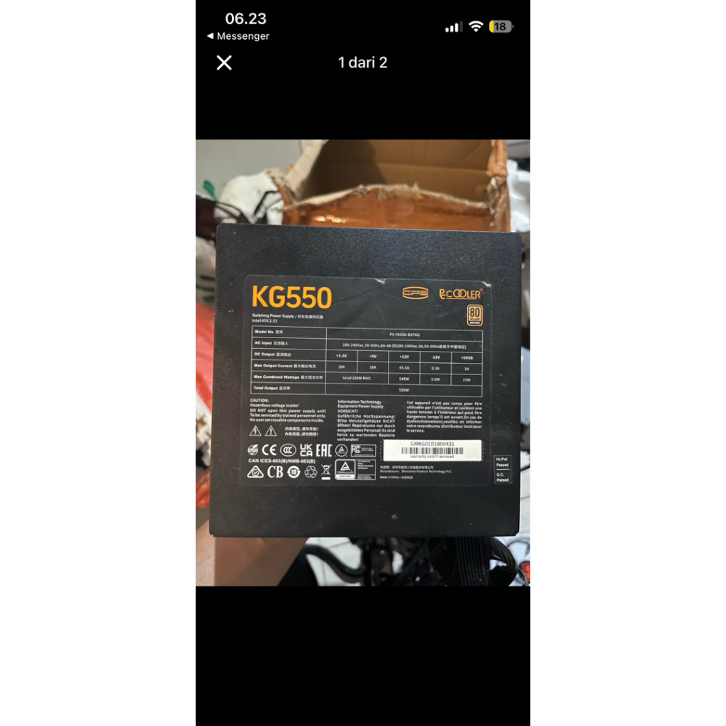 PSU Power Supply KG550 550watt 80 Plus Bronze