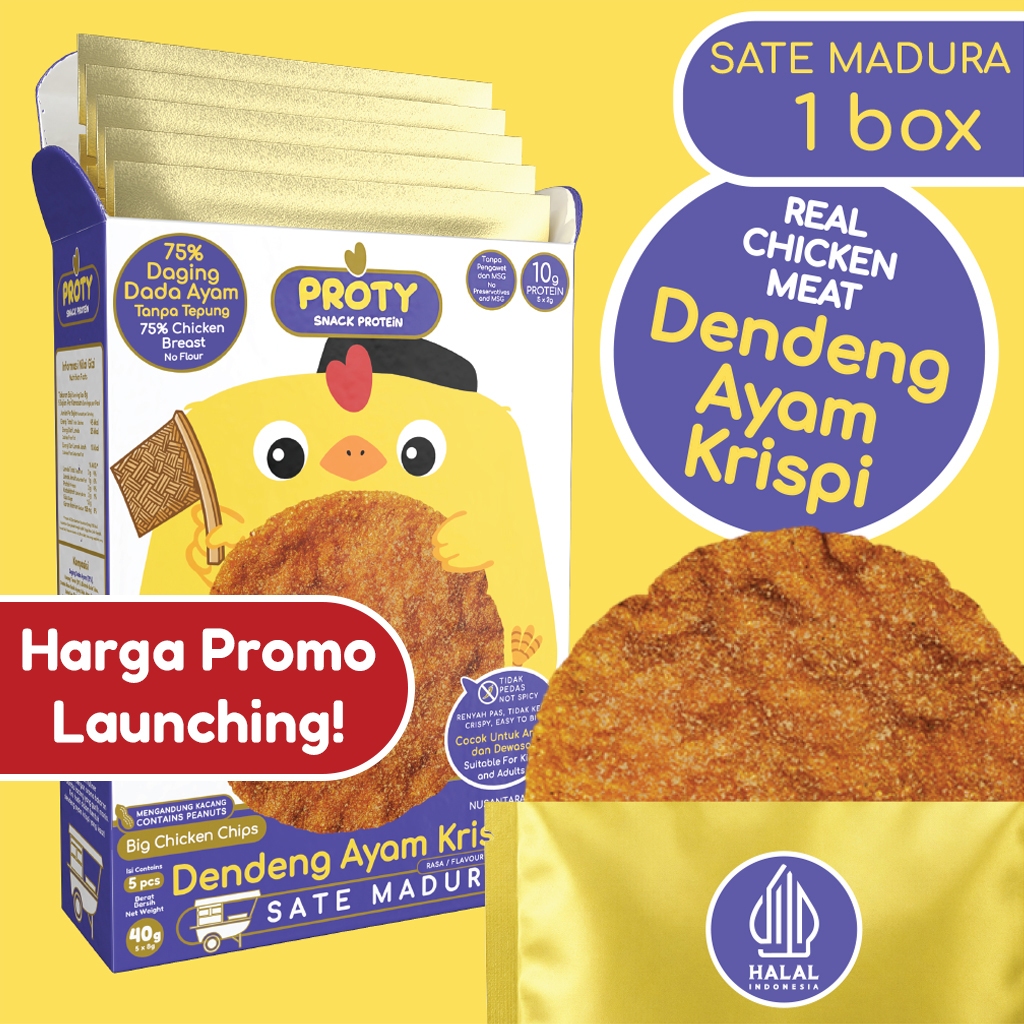 NEW PROTY Smoky Sate Madura (1Box) Dendeng Ayam Krispi Nusantara Cemilan Premium Anak Sehat Protein