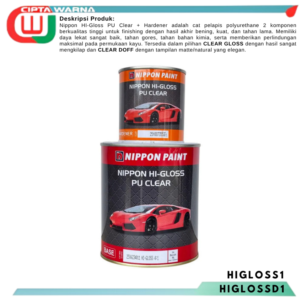 Nippon HI-Gloss PU Clear + Hardener/ CLEAR GLOSS / CLEAR DOFF -CWJ
