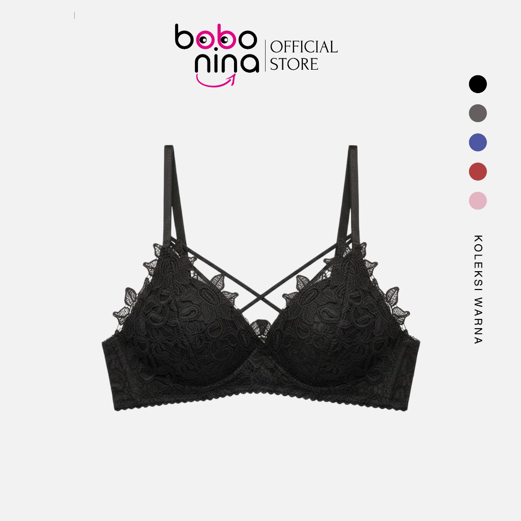 Ninabobo BR136 Bra BH Push Up Busa Tebal Tanpa Kawat Sexy Motif Bunga Tali Silang Sorex