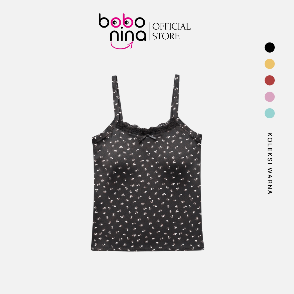 Ninabobo BR138 Tanktop Bra Wanita Motif Bunga Renda Pita Singlet Tali Kecil Floral Adem Lucu