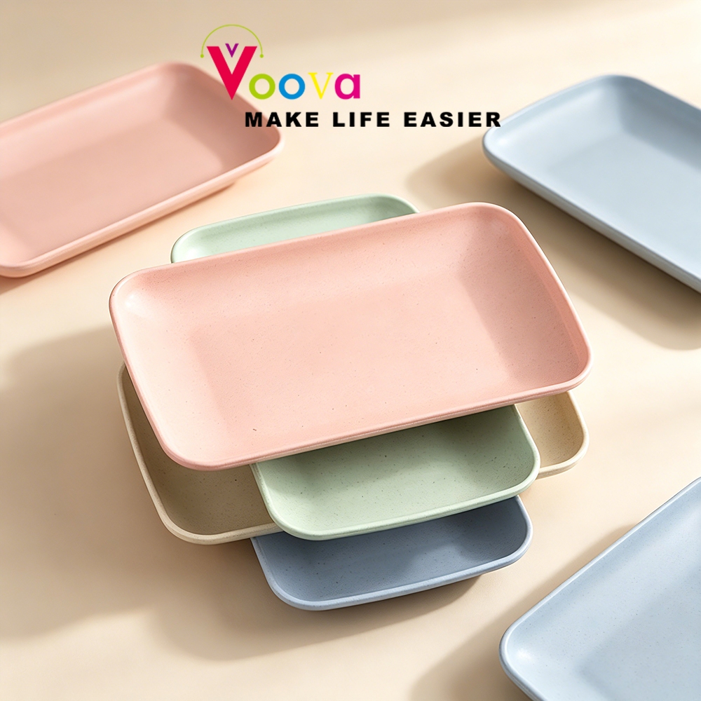 VOOVA  Wheat Straw Piring Persegi Panjang / Piring Sushi Rumah Tangga / Piring Camilan Barbekyu / Pi