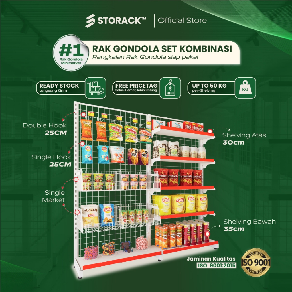 STORACK™ Rak Gondola Minimarket Kombinasi Rak Keranjang Snack Chiki Tinggi 180 Rak Toko Full Besi
