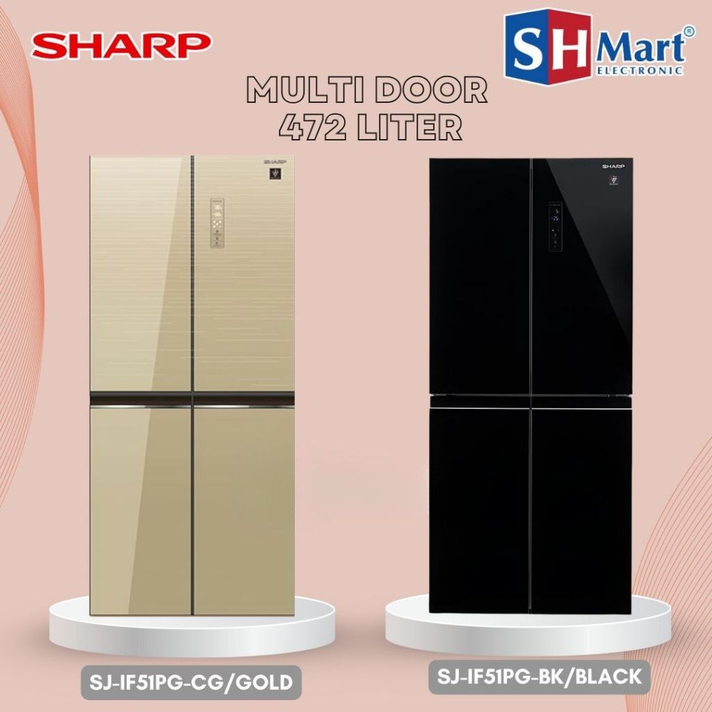 KULKAS SHARP SIDE BY SIDE 4 PINTU SJ-IF51PGBK SJ-IF51PG-CG KAPASITAS 472 LITER INVERTER PLASMACLUSTE