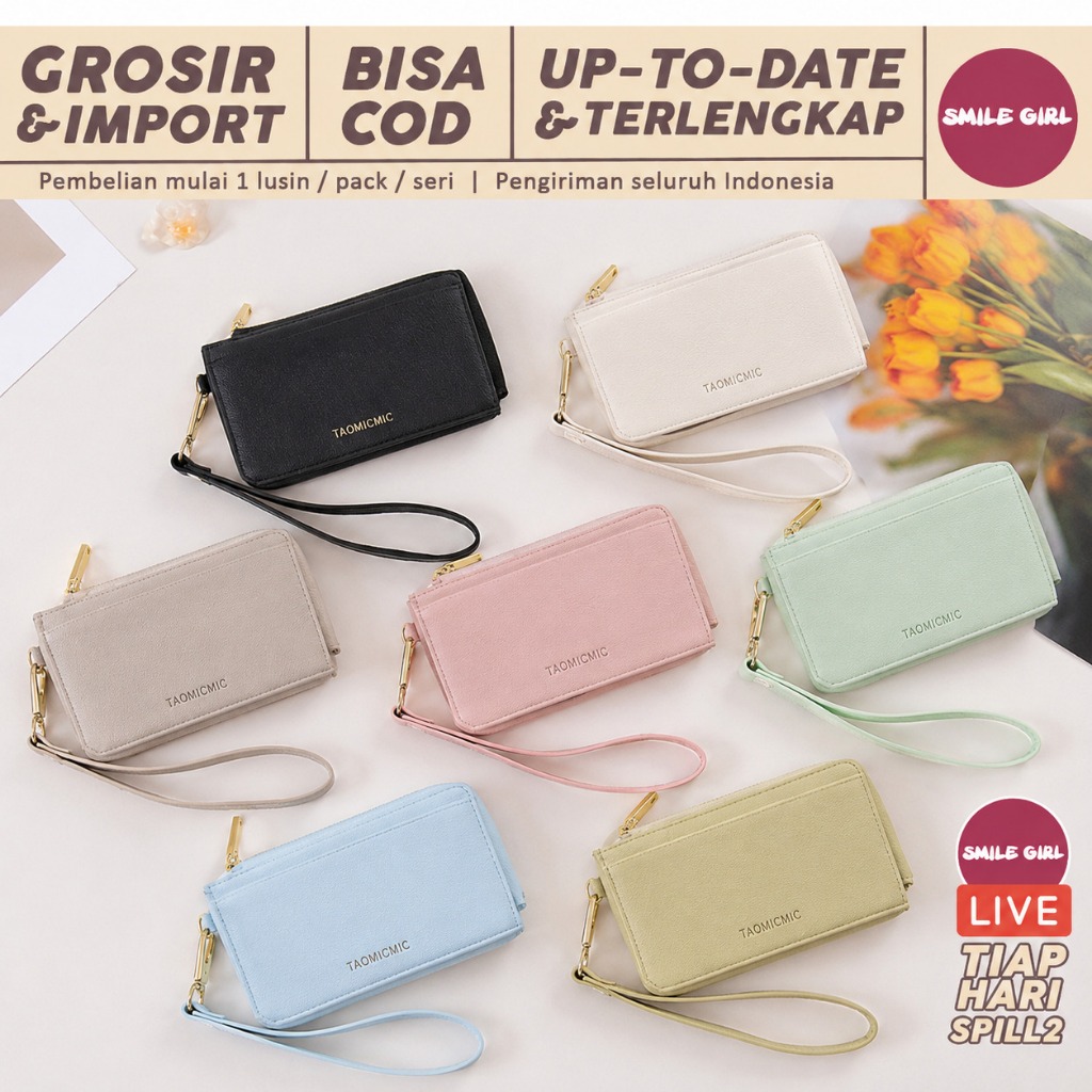 SG | PUSAT GROSIR | 7 PCS - Dompet Panjang Sekat Kartu Pastel Colors Taomicmic