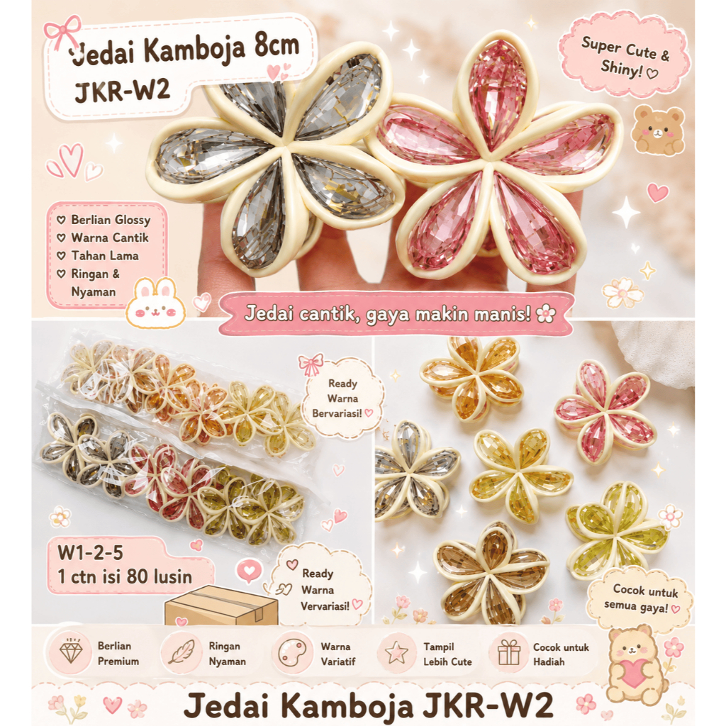 GROSIR JEDAI BUNGA KAMBOJA 6CM Jepit Bunga Bali Aneka SERI WARNA Jepit Rose Mawar Glossy