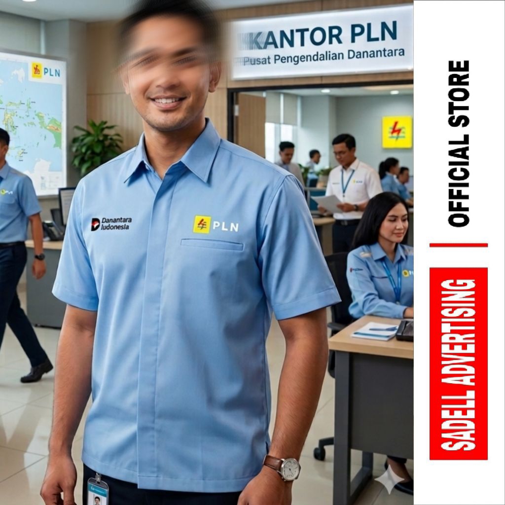 DANANTARA PLN Kemeja PLN Seragam Danantara PLN Baju PLN Danantara Indonesia Biru Muda Lengan Pendek 
