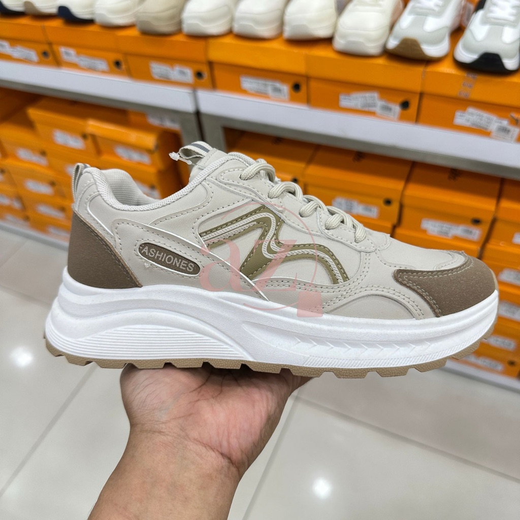 St. Moritz sepatu sneakers casual wanita shoes tali coklat kakhi putih white