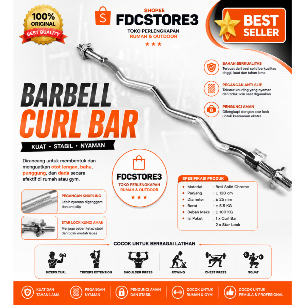 POTENCE Barbel Stick Stik Barbell Stick Straight Bar Stick Barbell Crossfit barbel Stik Lubang 5cm p