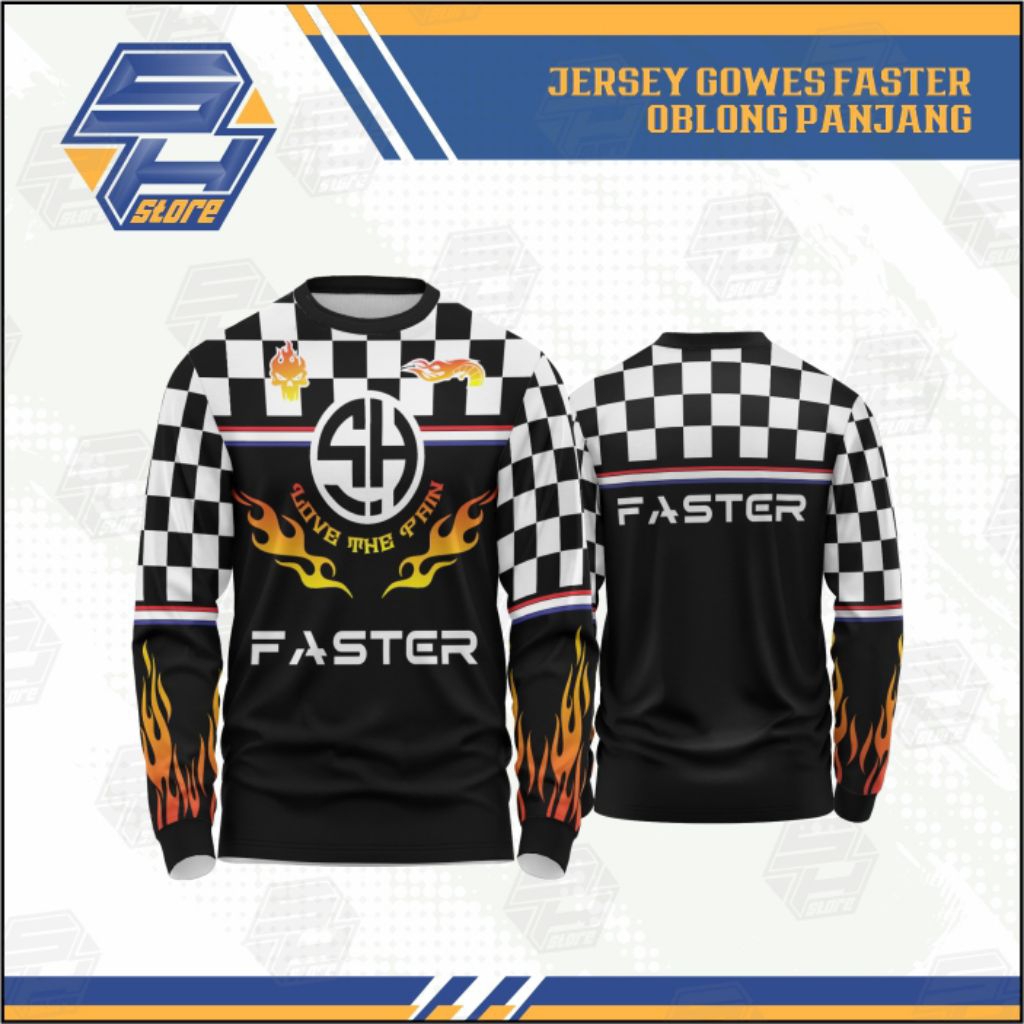 Jersey gowes Flame Racer  DRI-FIT Lengan Panjang - Hitam Putih / Jersey gowes / Baju gowes / kaos go