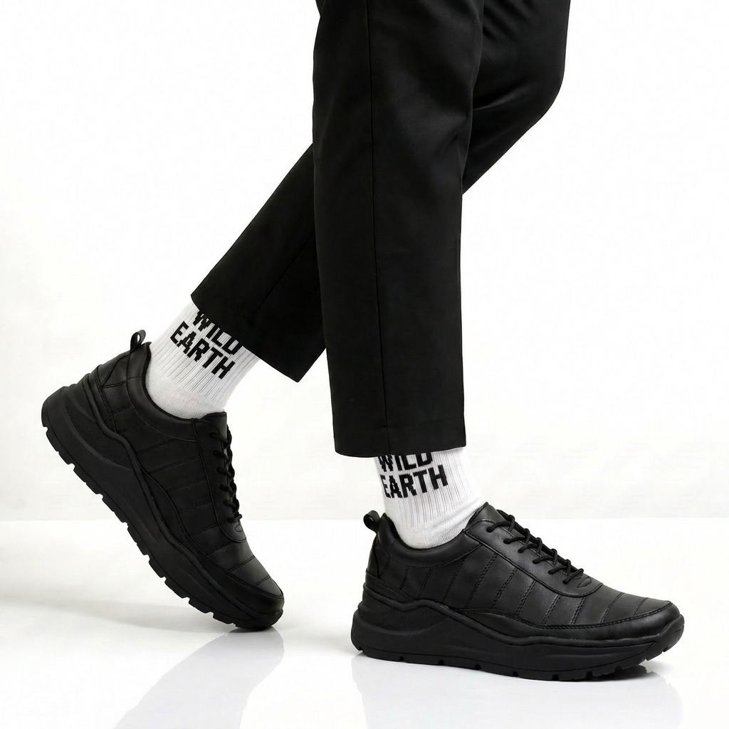 ABRHM - Sepatu Casual Sneakers Hitam Hak Tinggi Pria