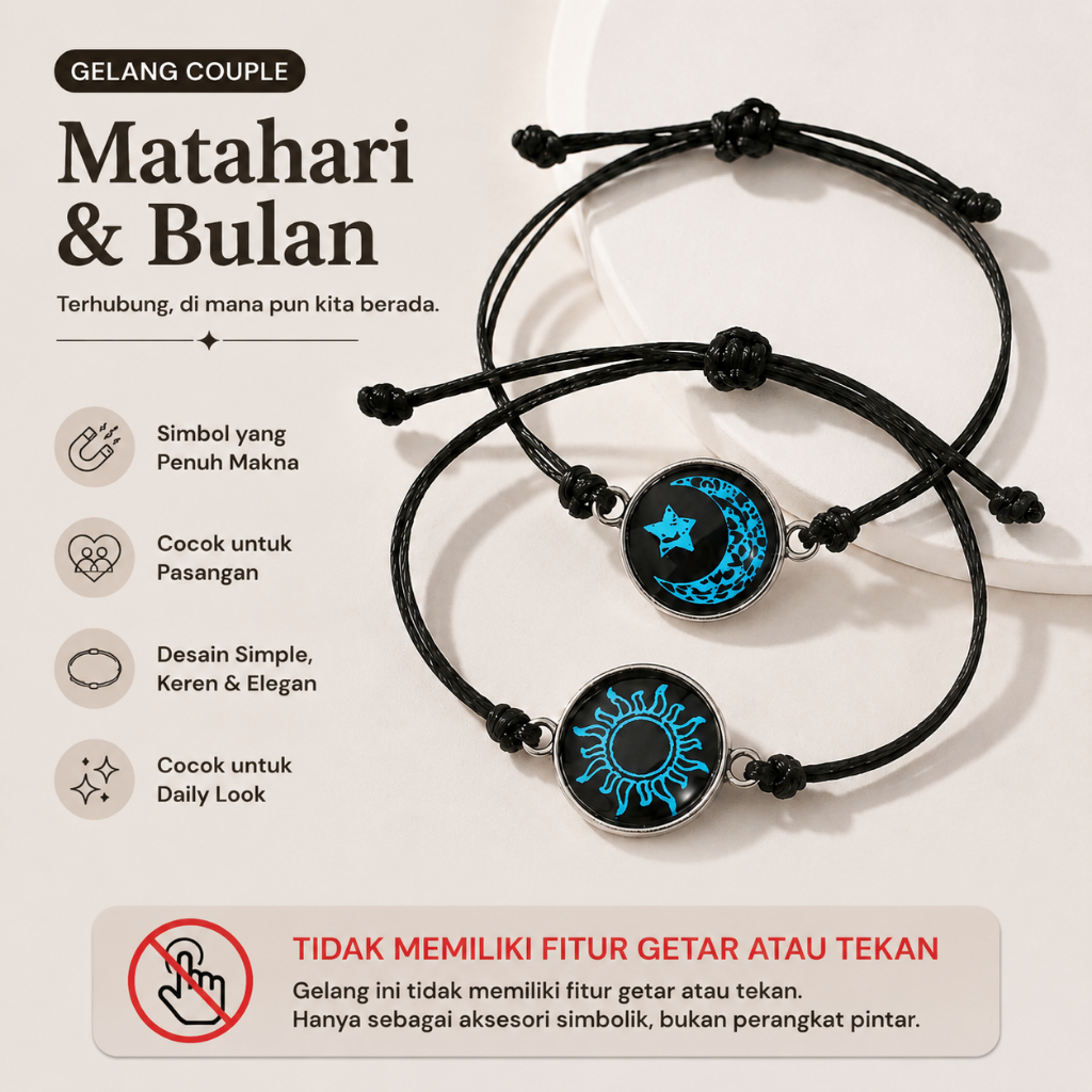 Gelang Matahari dan Bulan Gelang Pasangan Anyaman Bercahaya Gaya Etnik Gelang Tali