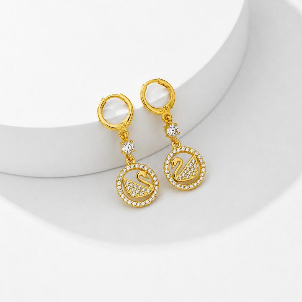 Luxe Lite - Marquise - Anting Angsa Gantung Swan Halo Earrings Anting Jepit Korea Elegan Wanita Prem