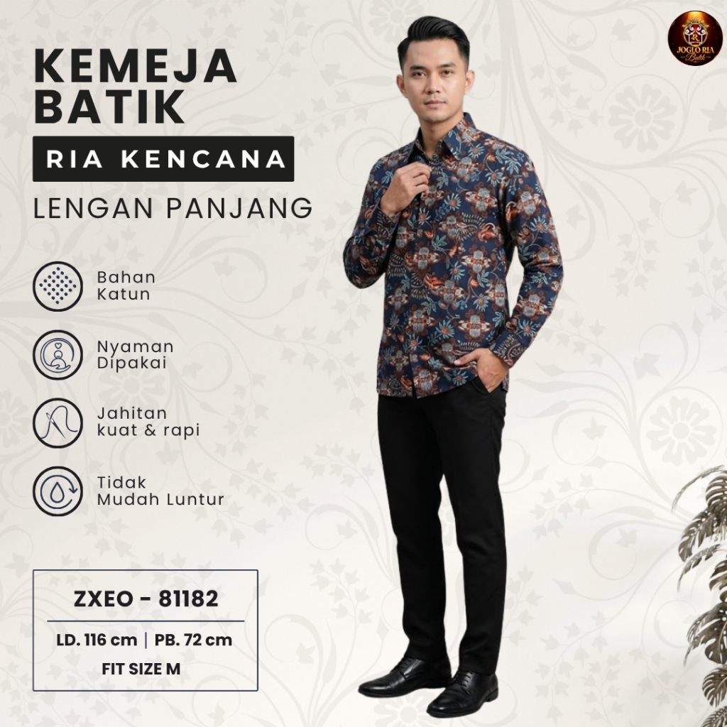 Kemeja Batik Pria Motif Rorojongrang Modern Hem Batik Solo Kerja Kantor Casual - Ria Batik Solo