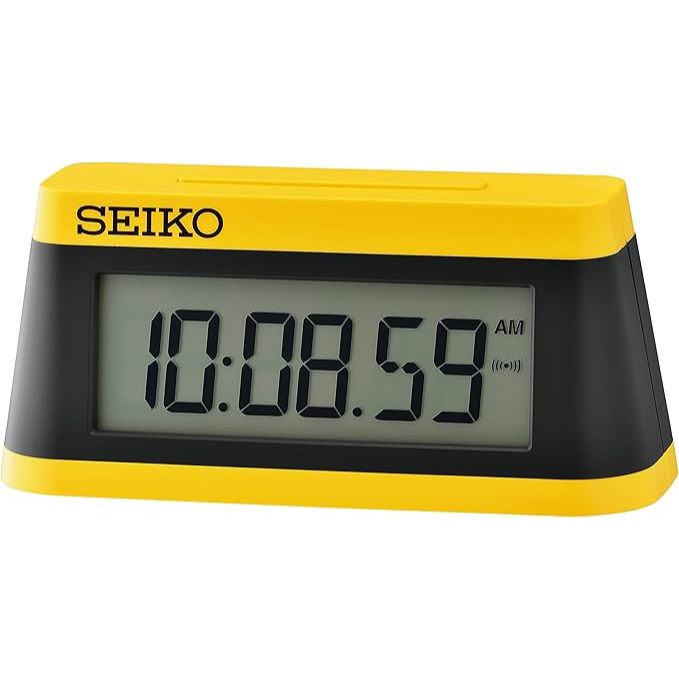 Jam Beker/Jam Meja Seiko QHL091 QHL091Y Digital Alarm Black Color Yellow Dial Bedside Alarm Clock Or