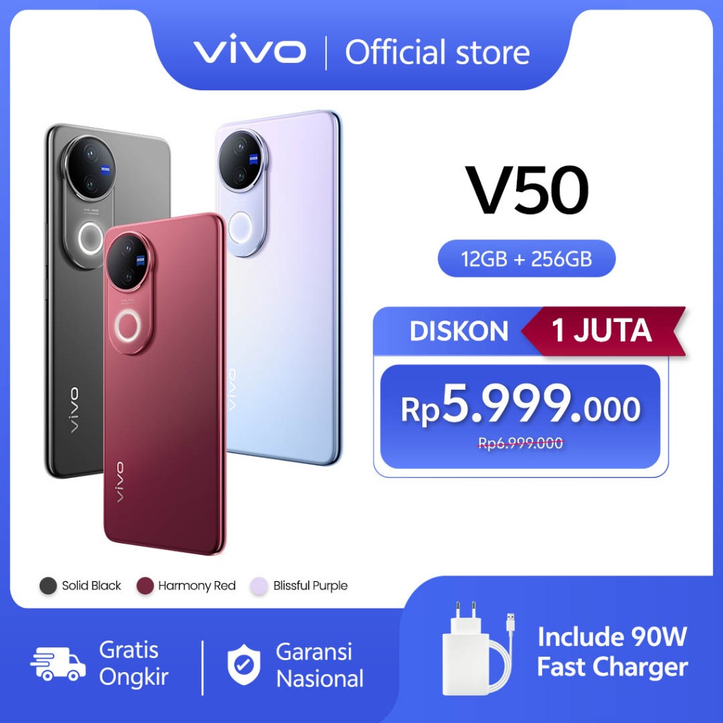 vivo V50 5G (12/256) Rounded-edge Design, ZEISS Group Potrait, 6000mAh Battery+90W Flashcharge, IP68