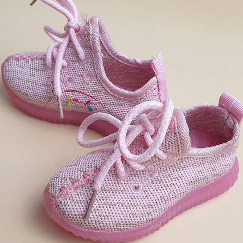 [ Tomkins Warrior Style ] Sepatu Anak Sneaker Knit Shoes Cewek Perempuan - Pink (Tanpa Led)