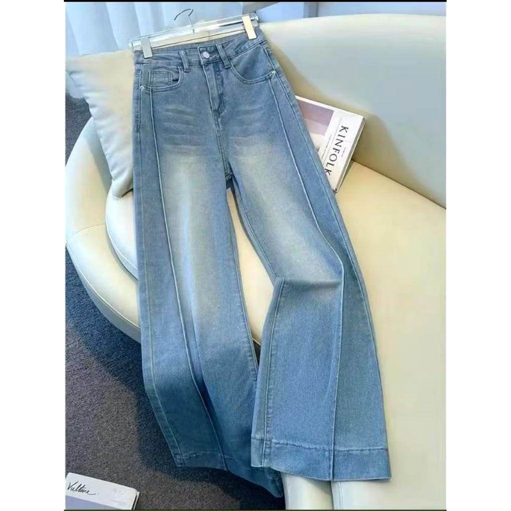 N2R - DALLAS - Skena Tulang Lipat Celana Jeans Wanita Highwaist Baggy Loose Retro - Denim Premium, N