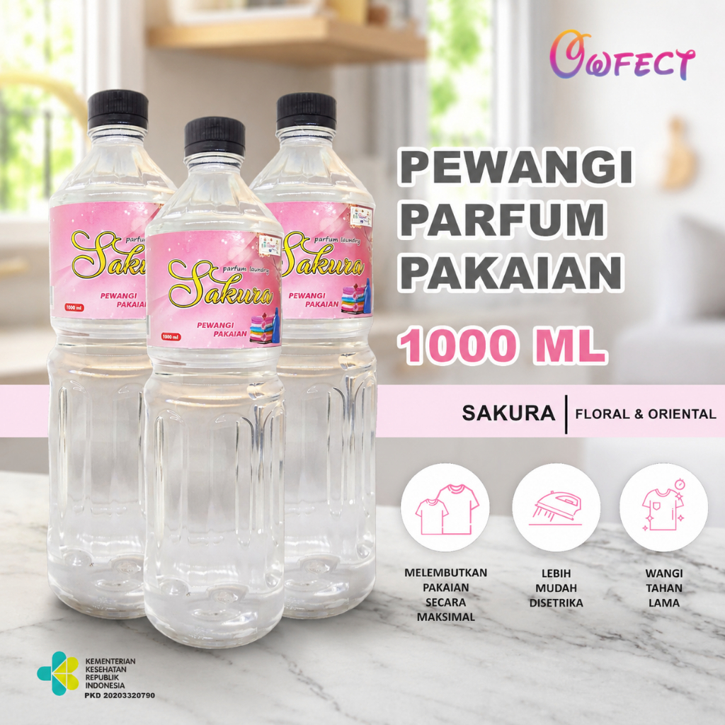 Best Seller Parfum Laundry SAKURA/pewangi pakaian laundry 1liter - IZIN KEMENKES