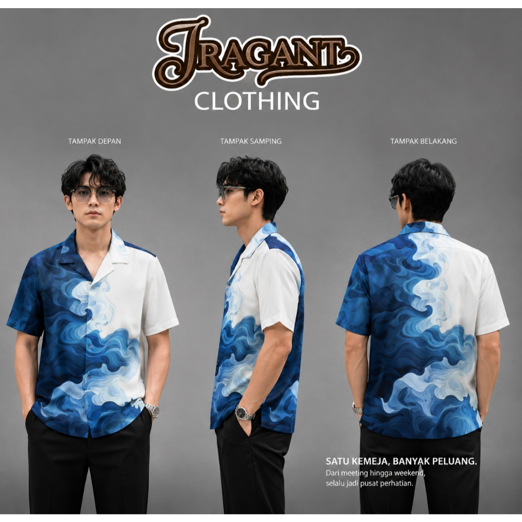 JRAGANT.CLOTH Kemeja Motif Ombak Jepang - Baju Pria Wanita Unisex Adem