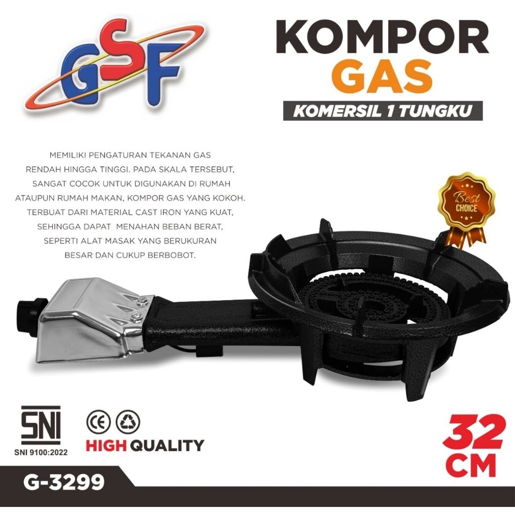 GSF G-3299 Kompor Gas Komersil 1 Tungku 32cm Besi Cor Cast Iron Kompor Mawar Joss Rumah Makan Kateri
