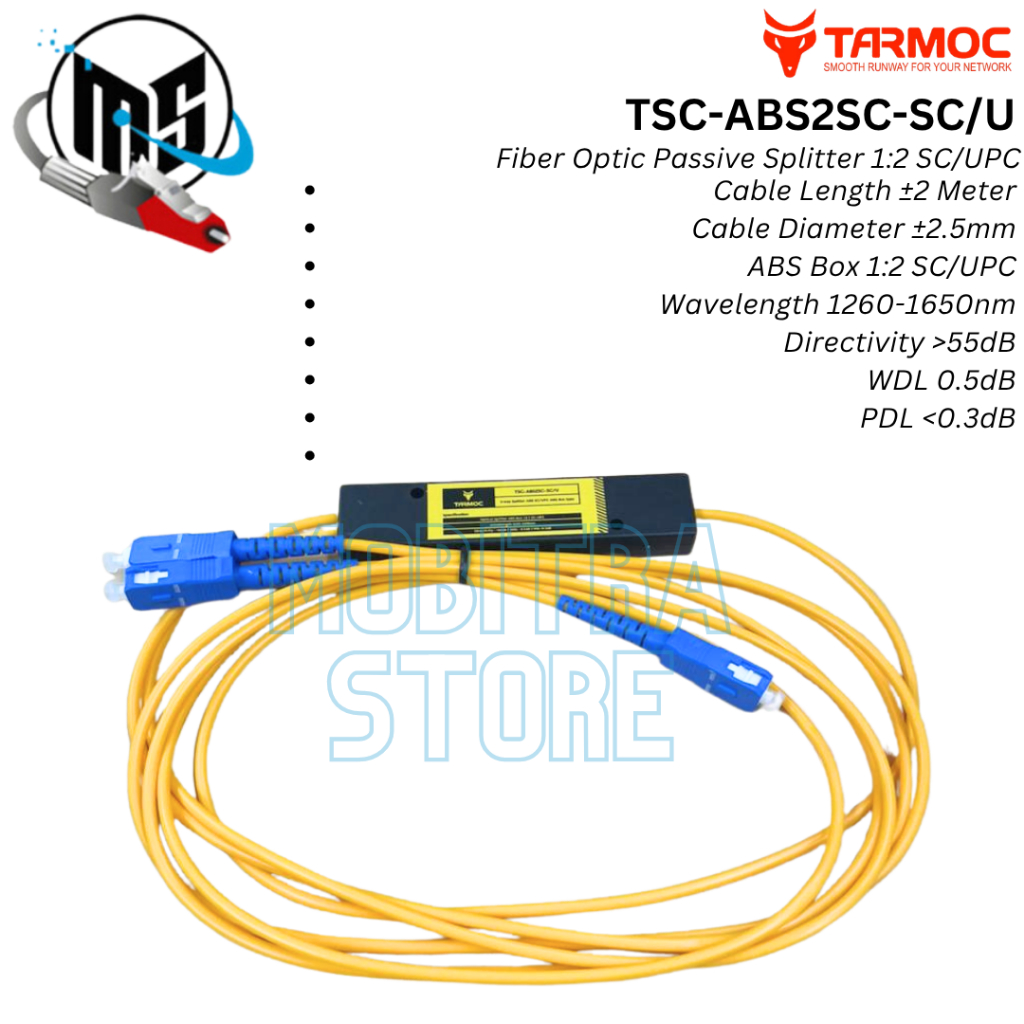 Tarmoc TSC-ABS2SC-SC/U | Fiber Optic Passive Spliter 1:2 SC/UPC | ABS PLC Box Splitter 1x2 SC UPC