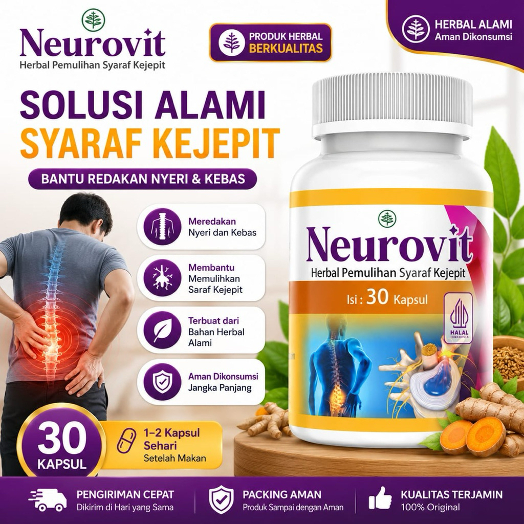 Neurovit Herbal Saraf Kejepit Nyeri Pinggang Kesemutan Pegal Linu 30 Kapsul Original