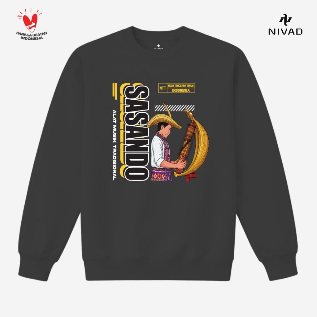 Nivad Sweater Crewneck Alat Musik Tradisional Nusa Tenggara Timur Sasando