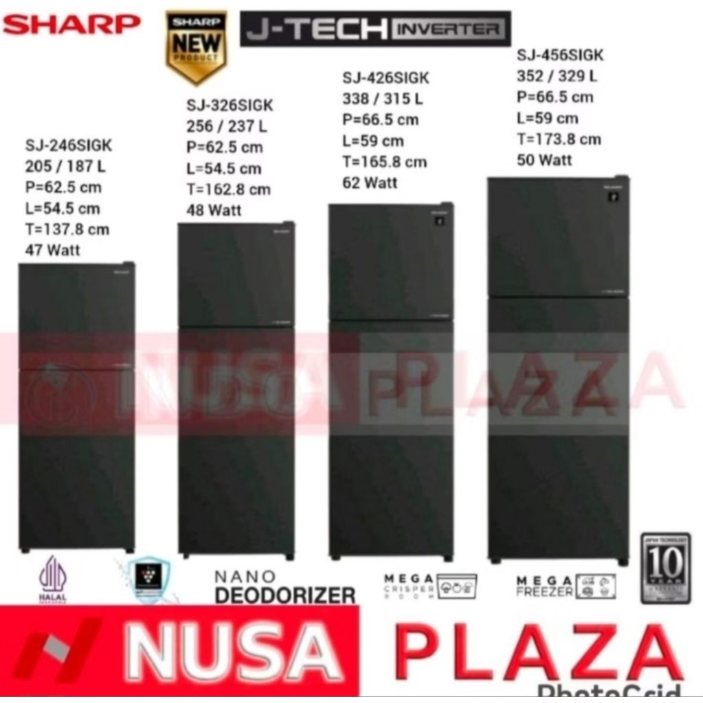 KULKAS SHARP 2 PINTU JTECH INVERTER PLASMACLUSTER SIGK SERIES