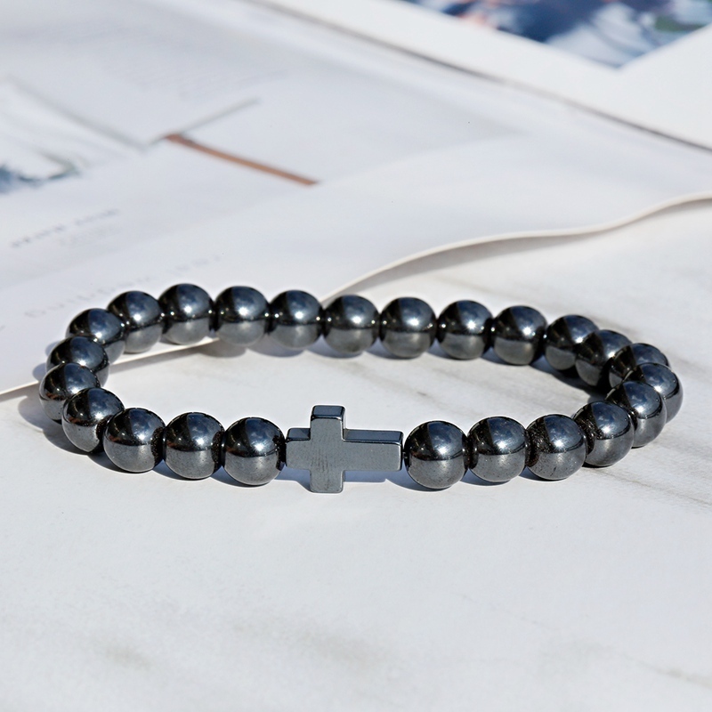 gelang batu salib universal pria dan wanita bracelet stone cross hematite kristen katolik